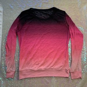 Long sleeve crewneck shirt Ombre Black to pink semi-sheer top size small